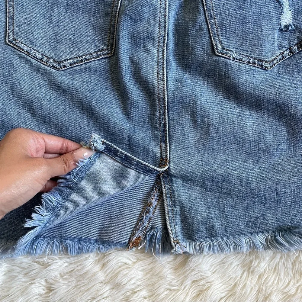 AFRM Skirt Denim Distressed Raw Hem Light Wash 28